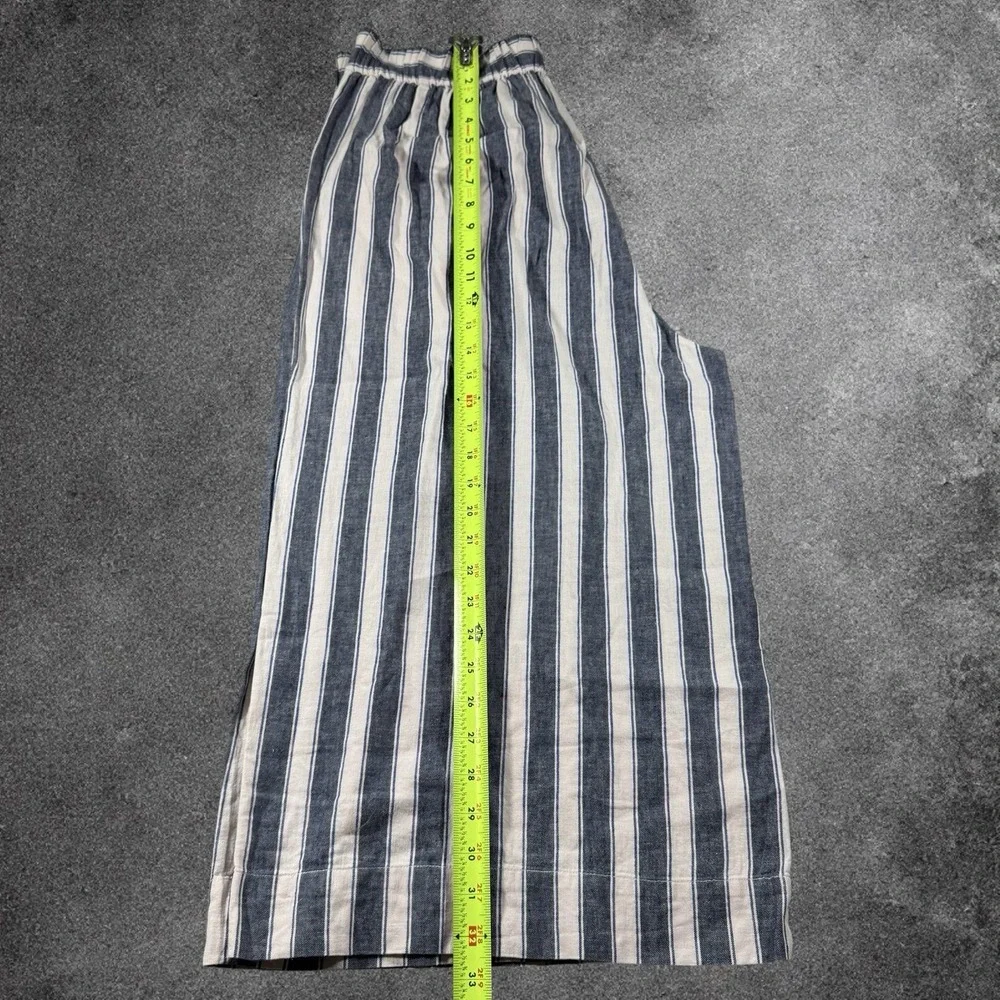 Madewell Huston Pull On Wide Crop Pants Blue Stripe Linen Blend Size L